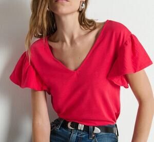 187 NWT Nation LA Emmy Flutter Sleeve Tee | Cherry Tarte | Size Large